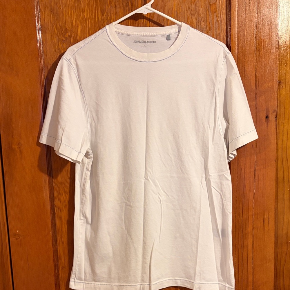 Johnston & Murphy Cream Short Sleeve Tee with Blue Trim